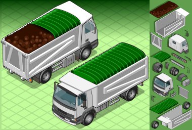 Isometric container truck in two position clipart