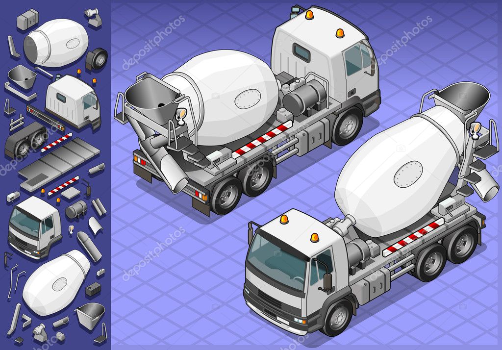Isometric cement mixer truck in two position