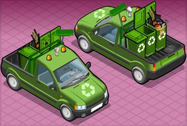 Isometric garbage van in two position clipart