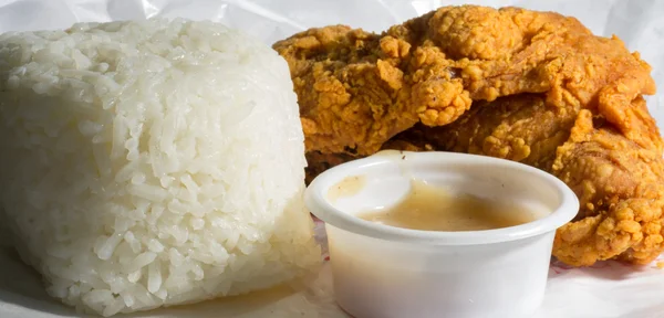 stock image Fried chicken with steamed rice anad gravy