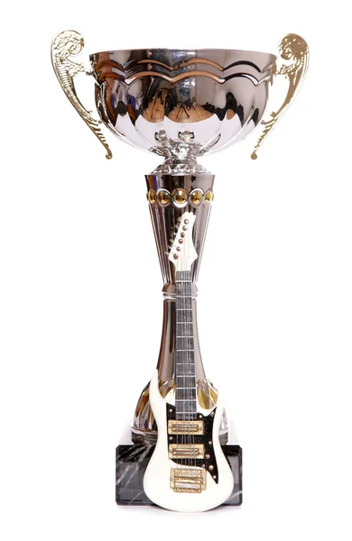 Trofee met mini elektrische gitaar — Stockfoto