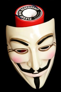 Guy fawkes mask with cahrity collection clipart