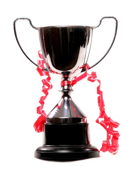 Trophy with red ribbon — Stock Photo, Image