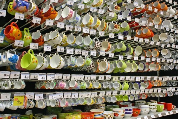 stock image Breakfast cups coffee hanging for sale at the supermarket