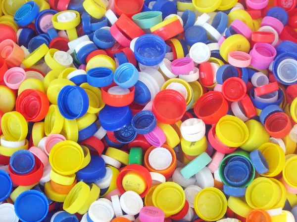 Plastové krytky připravena k recyklaci — Stock fotografie