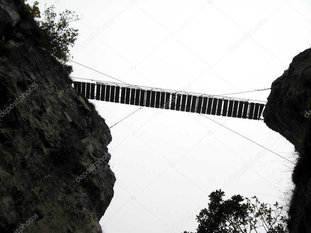 Suspension bridge in the mountains