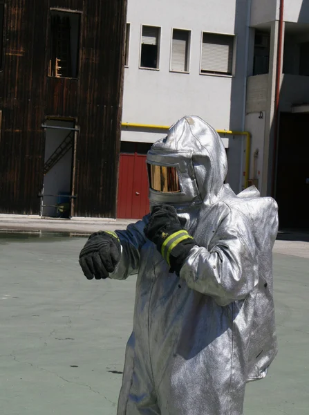 stock image Firefighters with special suit against radiation