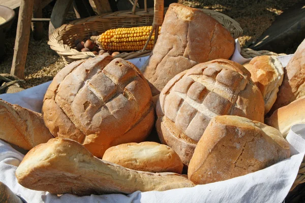 stock image Fragrant basket of freshly baked bread for sale