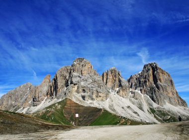 Sasso lungo mountain landscape of the Dolomites of Val di Fassa clipart