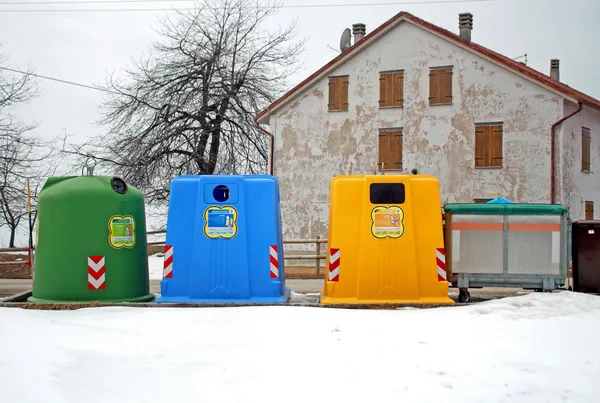 stock image Containers for waste collection as glass and plastic