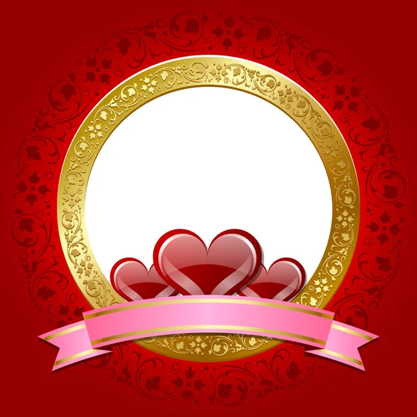 Placa de San Valentín con corazones y adornos — Vector de stock