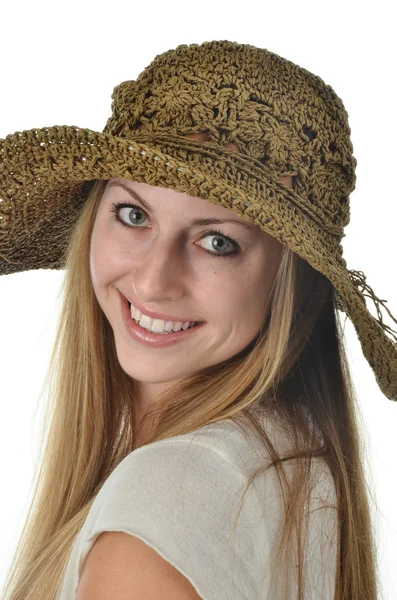 藁帽子をかぶった若い女性 — ストック写真
