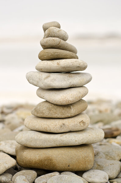 Pile of stones balanced at beach