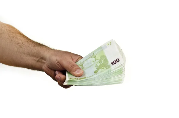 Dinheiro na mão, isolado no fundo branco — Fotografia de Stock