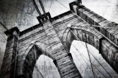 Brooklyn Köprüsü ayrıntı görünümü vintage siyah ve beyaz