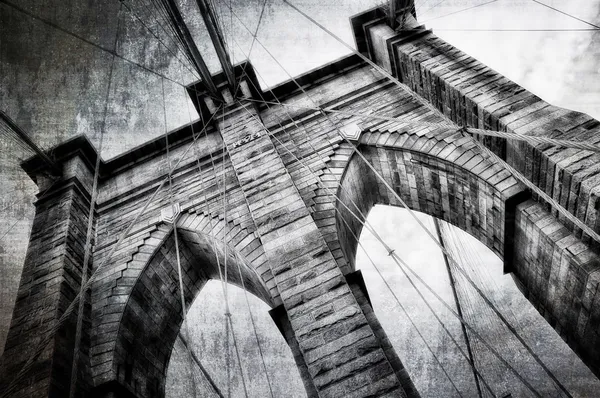 Brooklyn bridge detail view vintage black and white — Stock Photo, Image