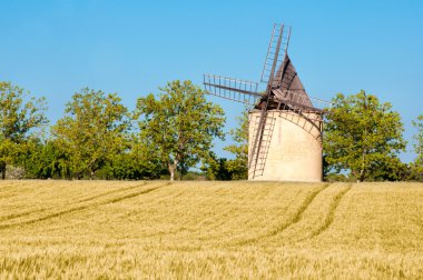 Barley and wheat field and windmill clipart