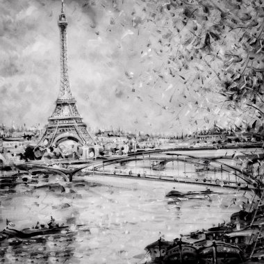 Eyfel Kulesi Paris gösteren siyah beyaz resim