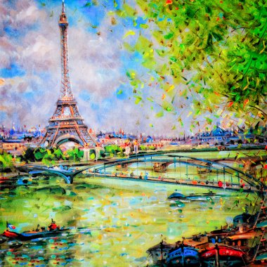 Картина, постер, плакат, фотообои "красочная картина эйфелевой башни в париже морской", артикул 8986469