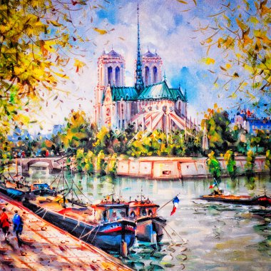 Colorful painting of Notre Dame in Paris clipart