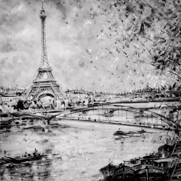 Czarno-biały ilustracja wieży Eiffla w Paryżu — Zdjęcie stockowe