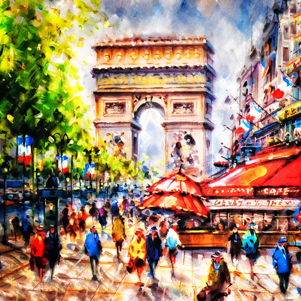 아크 d' Triomphe 파리에서의 다채로운 그림 스톡 사진