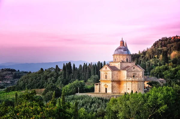Katedrála San biagio při západu slunce, montepulciano, Itálie — Stock fotografie