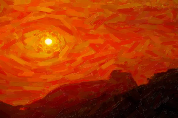 Pôr-do-sol vermelho - pintura pós-processamento criada pelo fotógrafo — Fotografia de Stock