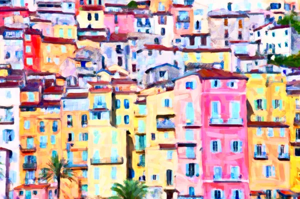 Colorful houses in Provence - post processing painting by photographer — Stock Photo, Image
