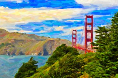 Golden Gate Bridge in San Francisco - painting art clipart