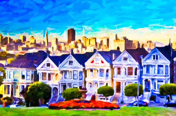サンフランシスコのビクトリア朝の家絵画芸術 — ストック写真