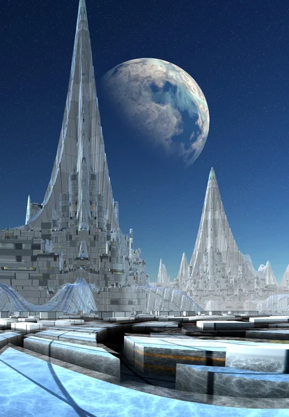 Ciudad moderna en un planeta alienígena — Foto de Stock