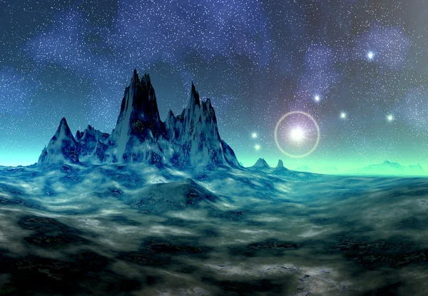 Planeta alienígena entre estrelas — Fotografia de Stock