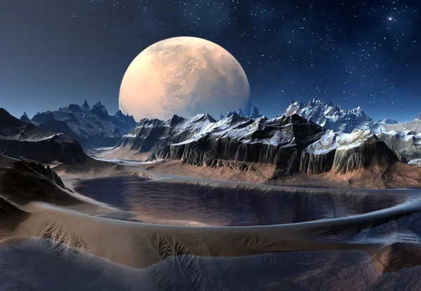 Främmande planet med månen — Stockfoto