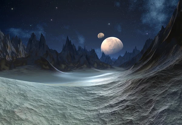 Främmande planet med månar — Stockfoto