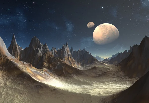 Alien Planet dengan Bulan Stok Gambar Bebas Royalti