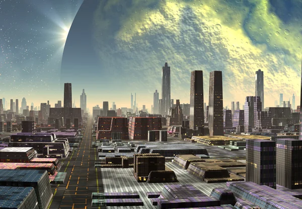 Moderne stad op een buitenaardse planeet — Stockfoto