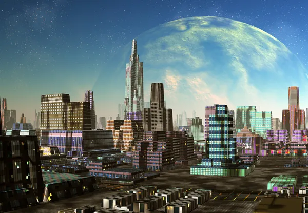 Cidade moderna em um planeta alienígena — Fotografia de Stock
