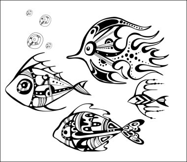 Black and white fish clipart