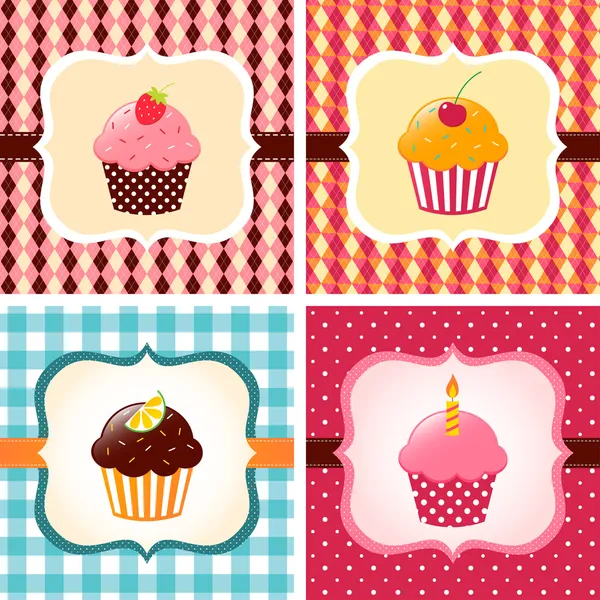 Cupcake κάρτες σύνολο — Διανυσματικό Αρχείο