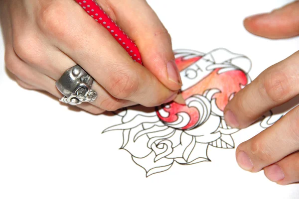 Tatto artist drawing sketch — Stock Photo, Image