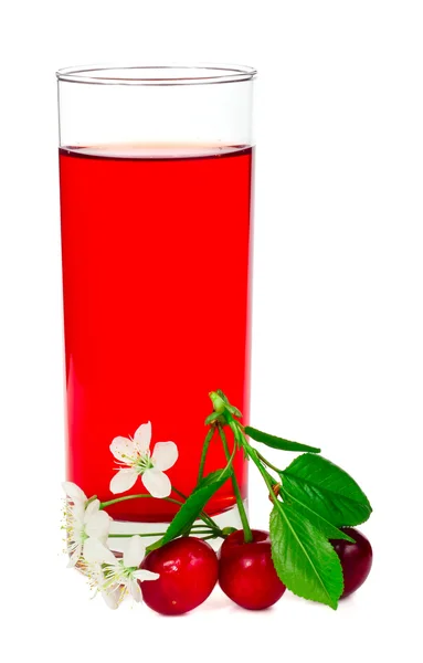 Saft mit Kirschblättern und Blüten — Stockfoto