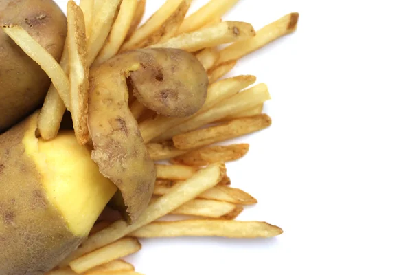 Peeled potato and french fries — Stock Photo, Image