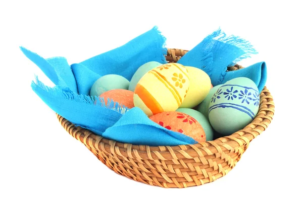 Basket of easter eggs on white — Stock Photo, Image