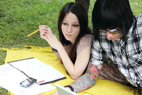 stock image Couple studying outdoors