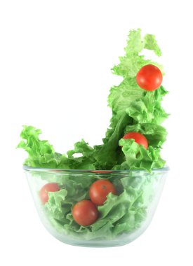 Light lettuce and tomatoes flying salad concept clipart