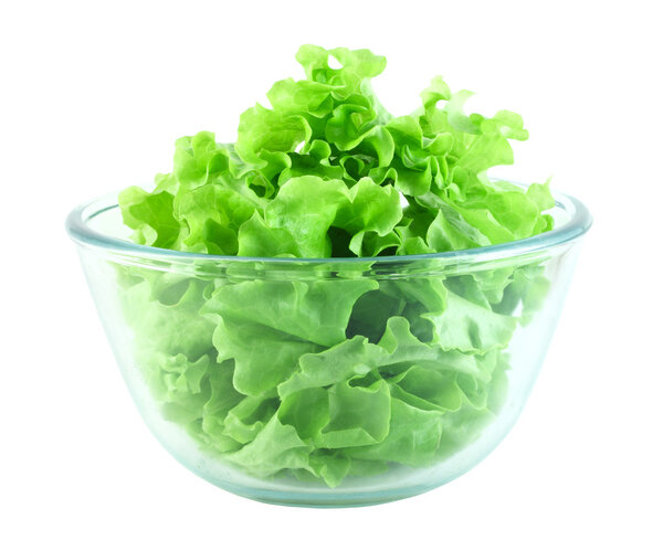 Lettuce salad in transparent bowl