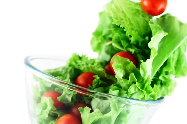 Salatkonzept mit leichtem Salat und Tomaten — Stockfoto