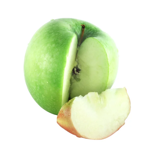 Cut green apple with red piece — Stock Photo, Image