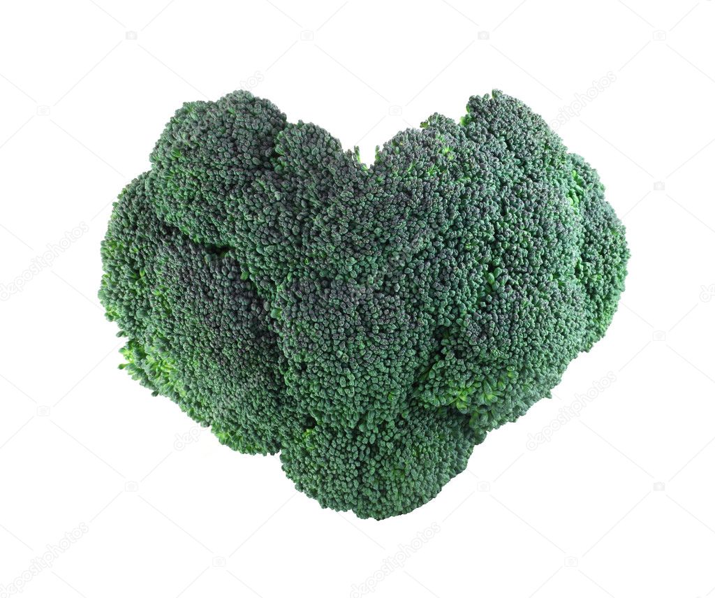 Heart shaped Broccoli on white